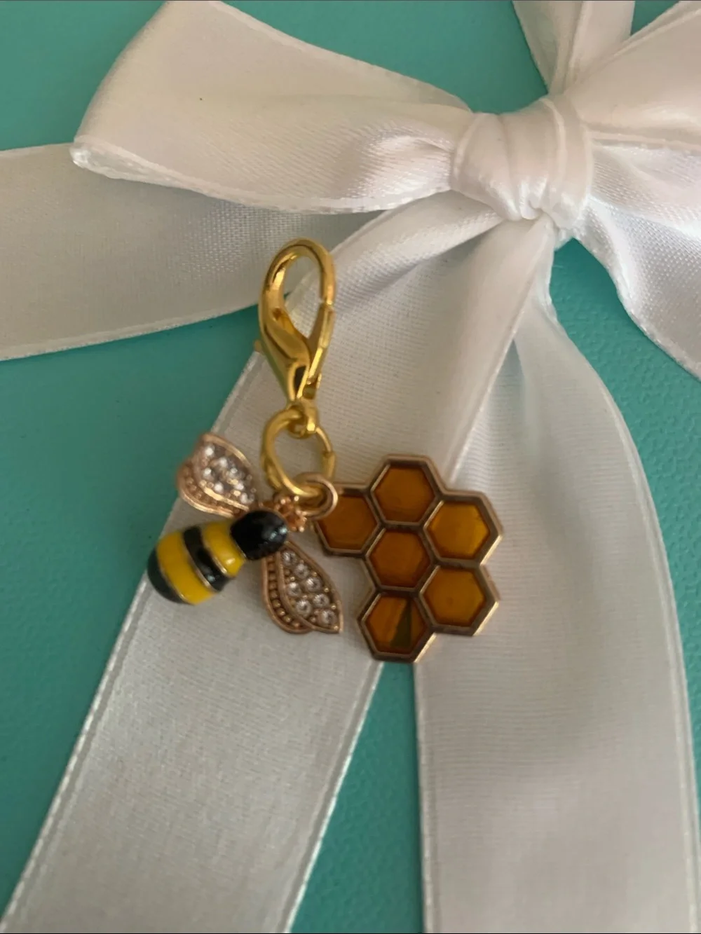 Bee and Honeycomb Charm Pendant in Gold and Yellow